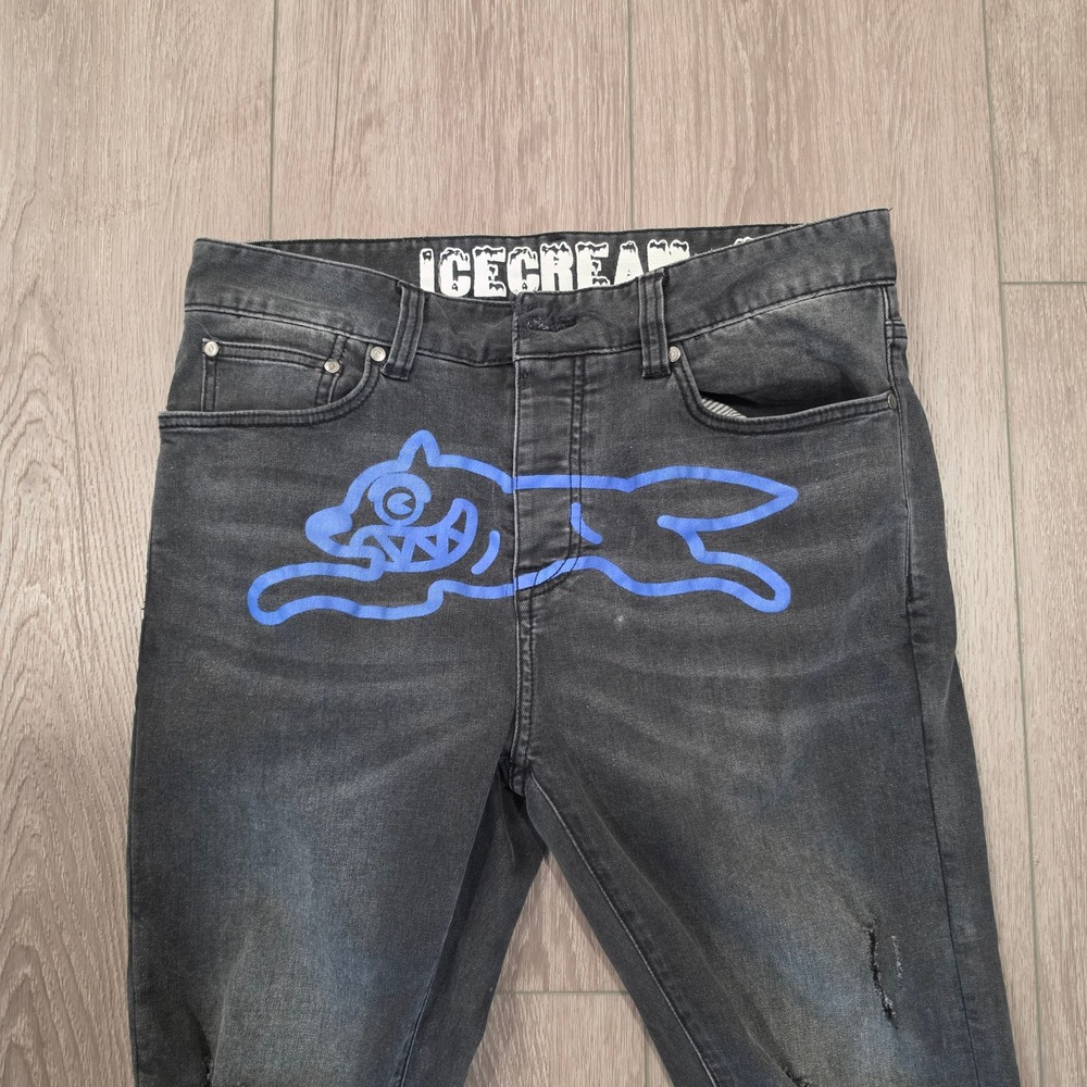 Icecream BBC Running Dog Distressed Jeans Washed Black Blue  Mens 32 **flawed**